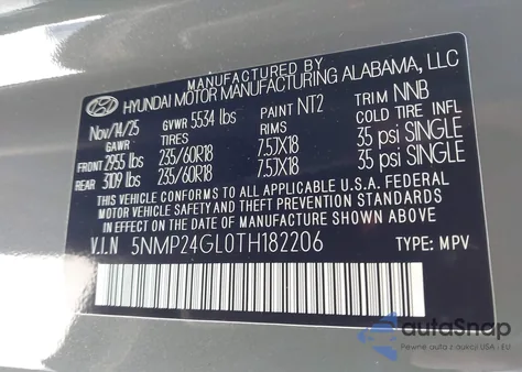 2026 Hyundai Santa Fe Sel z USA, uszkodzony, nr VIN 5NMP24GL0TH182206